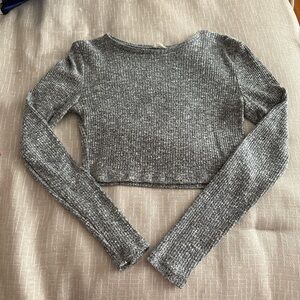 Garage Gray Cropped Rib-Knit Long Sleeve Top
